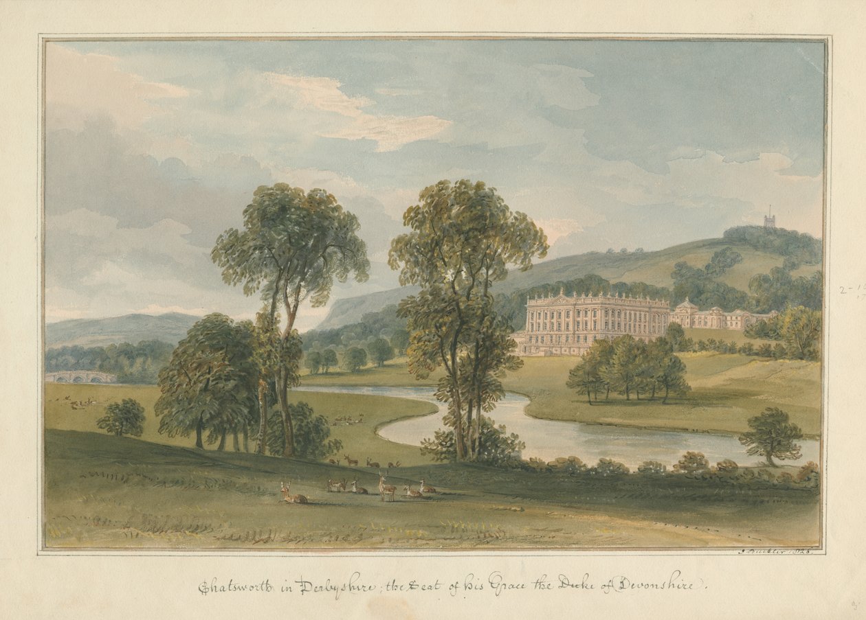 Derbyshire - Chatsworth Hall von John Buckler
