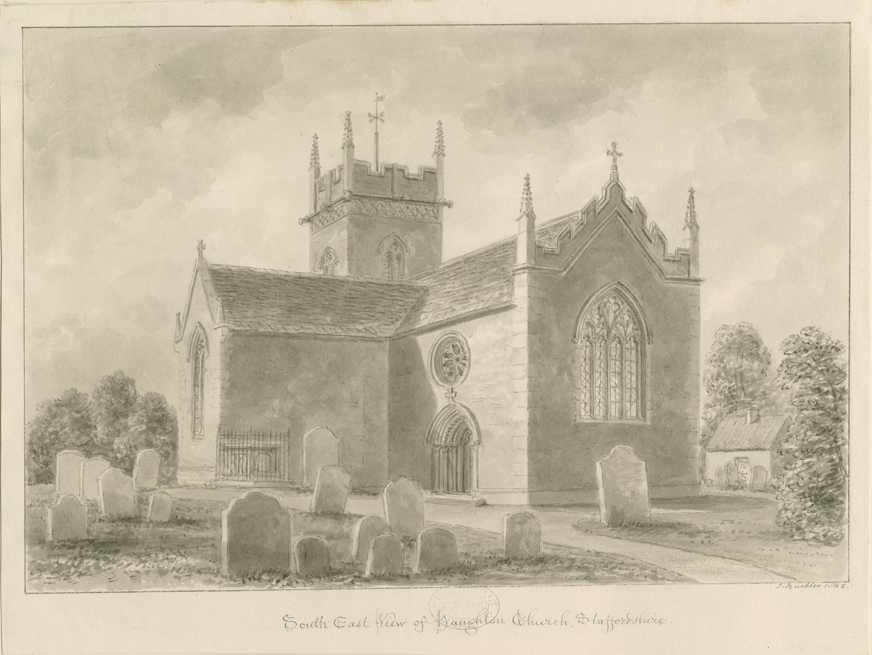 Haughton Kirche: Sepia-Waschzeichnung, 1842 von John Buckler