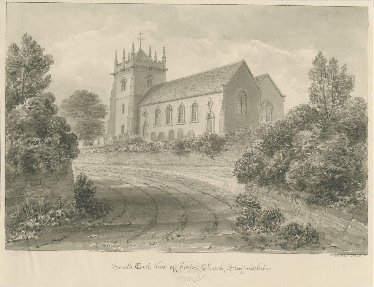 Horton Kirche: Sepia-Zeichnung von John Buckler