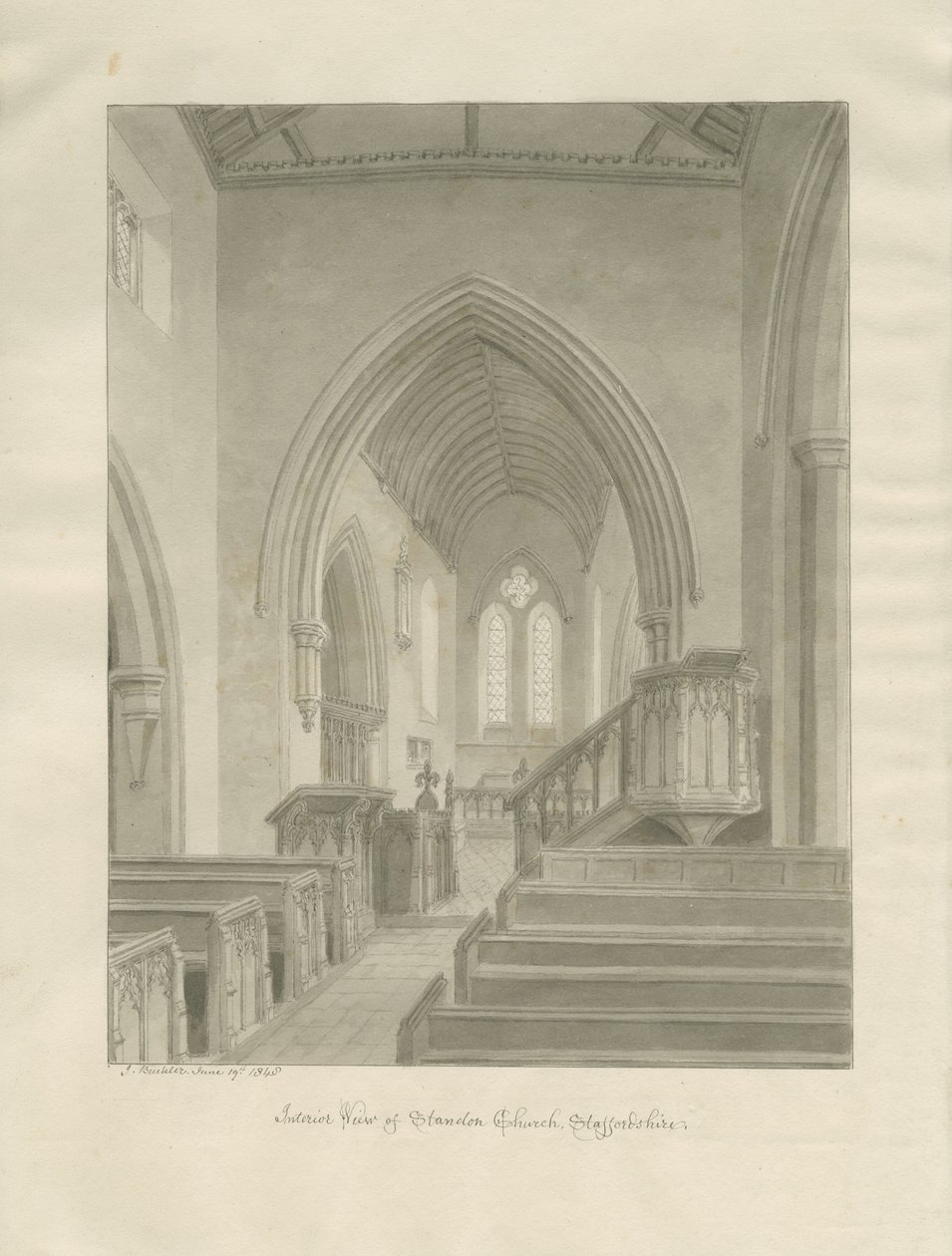 Innenraum der Standon Kirche von John Buckler