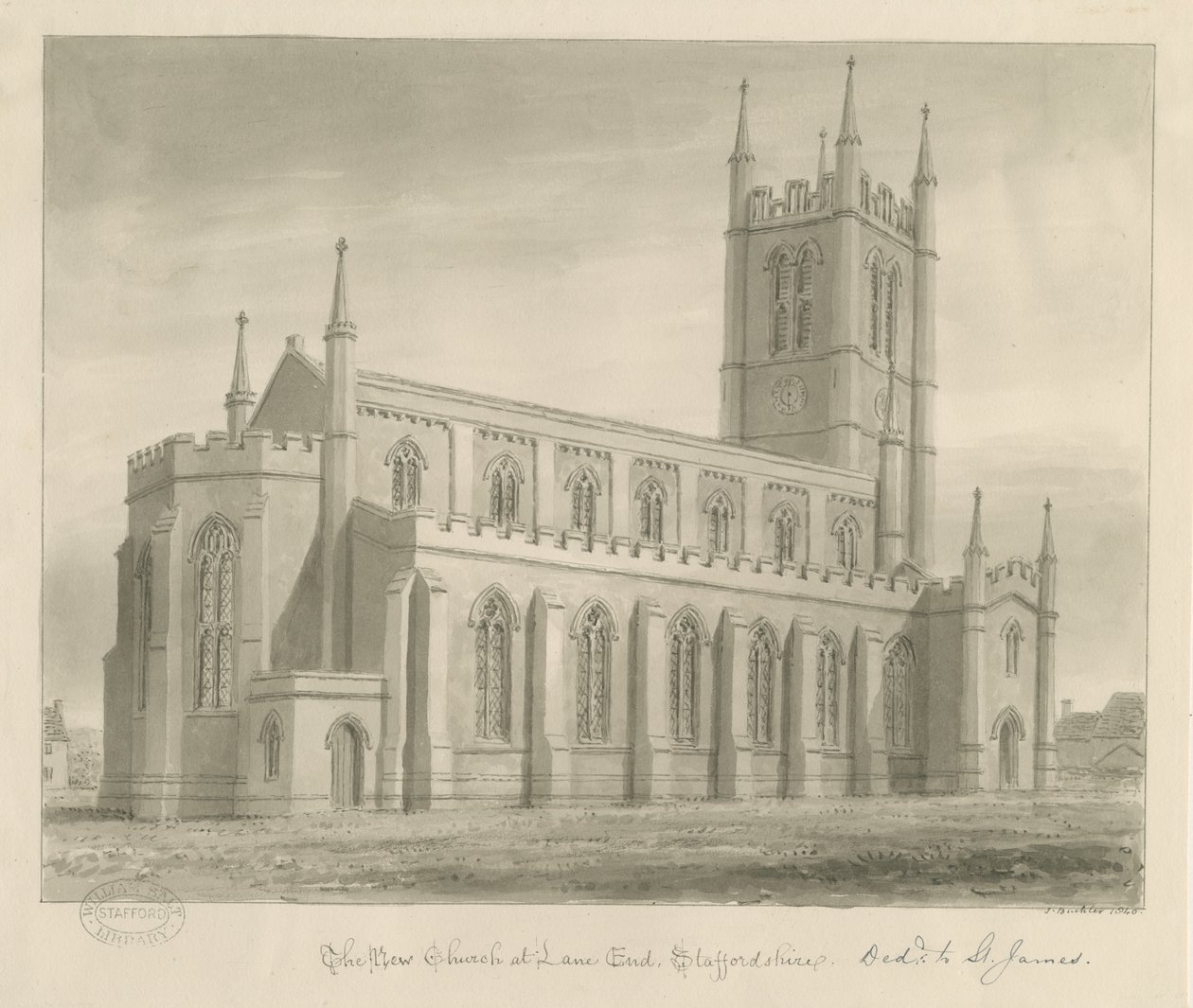 Lane End - Neue Kirche: Sepia-Zeichnung von John Buckler