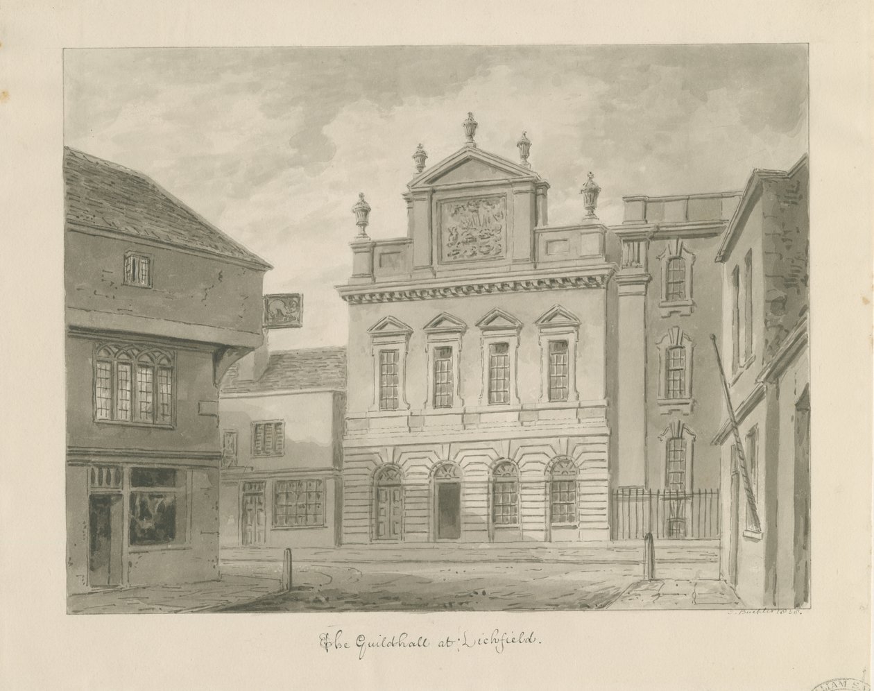 Lichfield - Rathaus: Sepiazeichnung von John Buckler