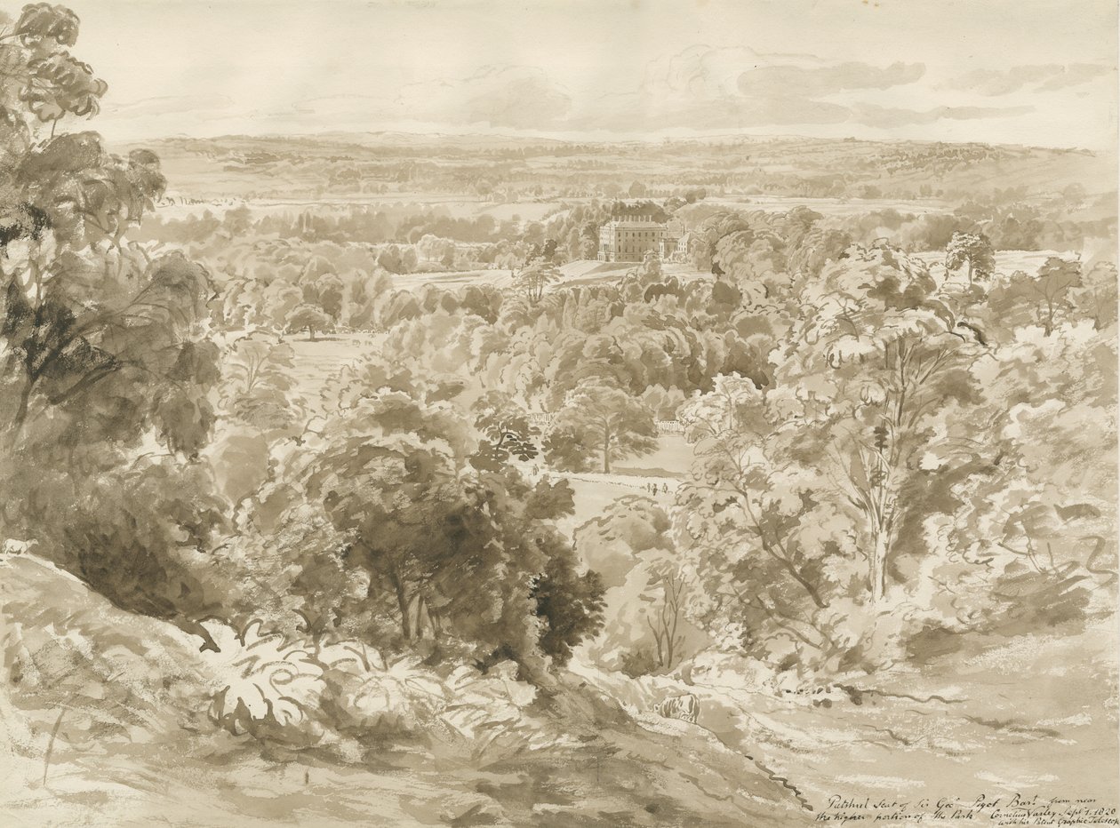 Patshull House und Park: Sepia-Waschzeichnung von John Buckler