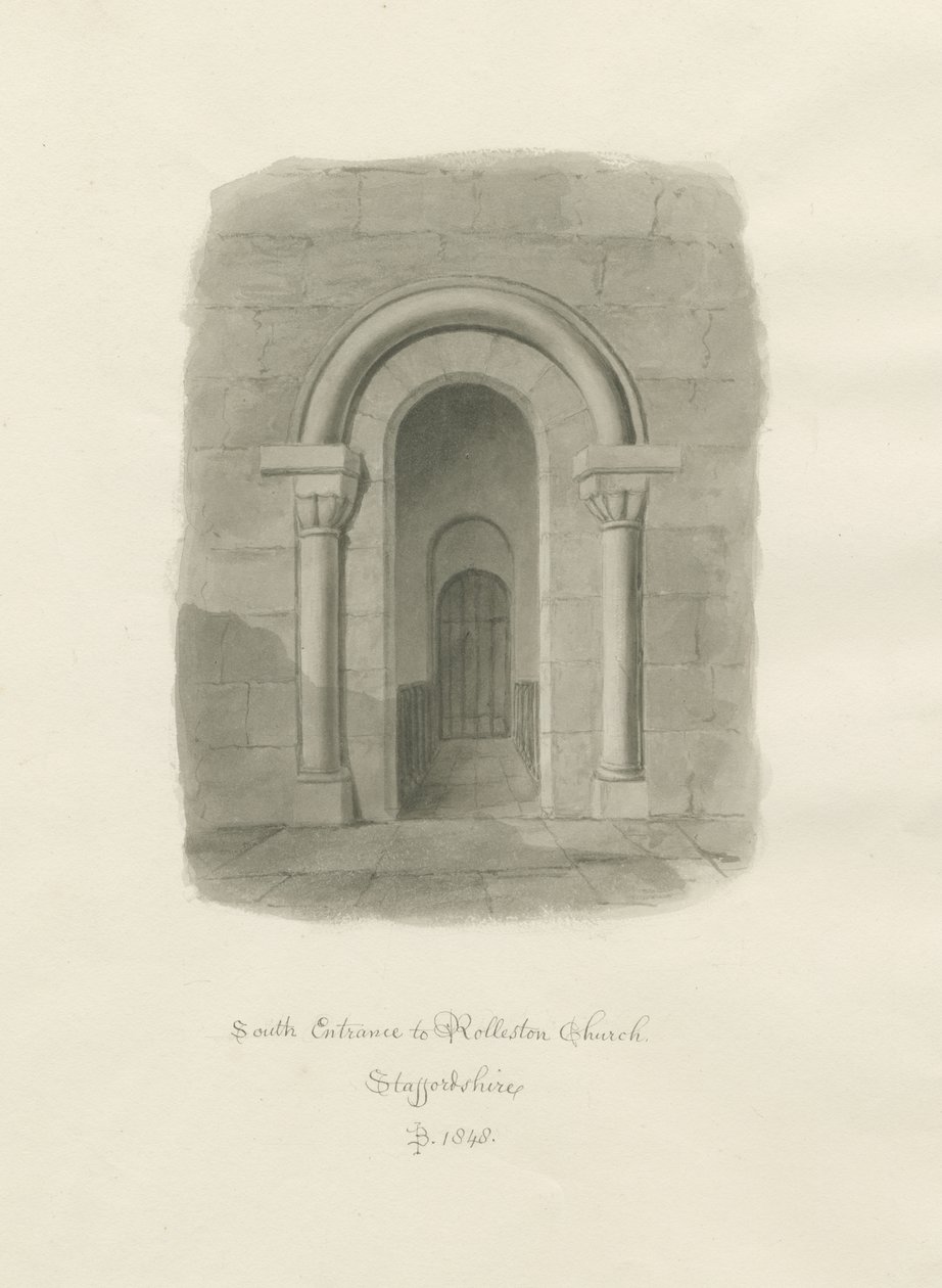 Rolleston Kirche - Südeingang von John Buckler