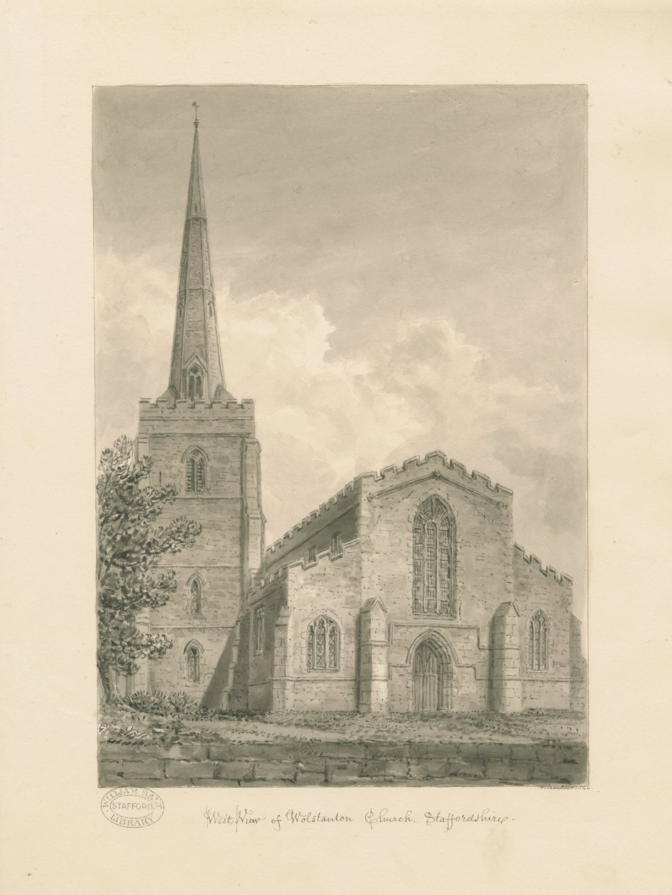 Wolstanton-Kirche: Sepia-Zeichnung von John Buckler