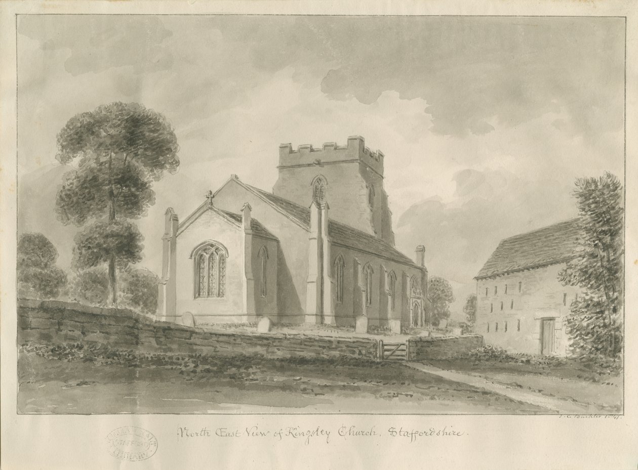 Kingsley Kirche: Sepia-Zeichnung, 1841 von John Chessell Buckler