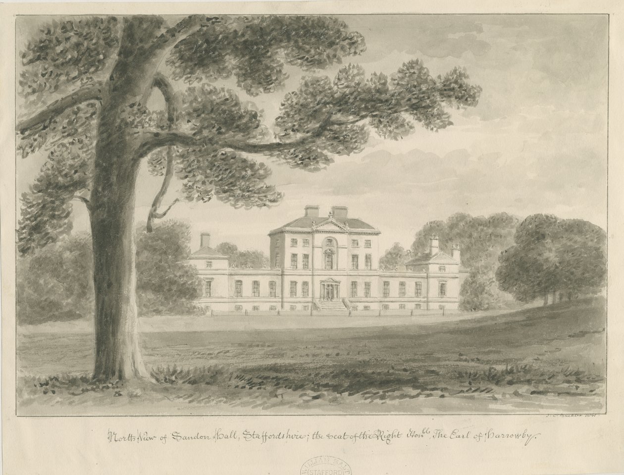 Sandon Hall von John Chessell Buckler