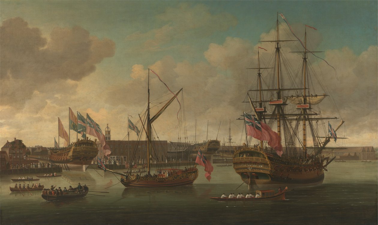Stapellauf in Deptford von John Cleveley the elder