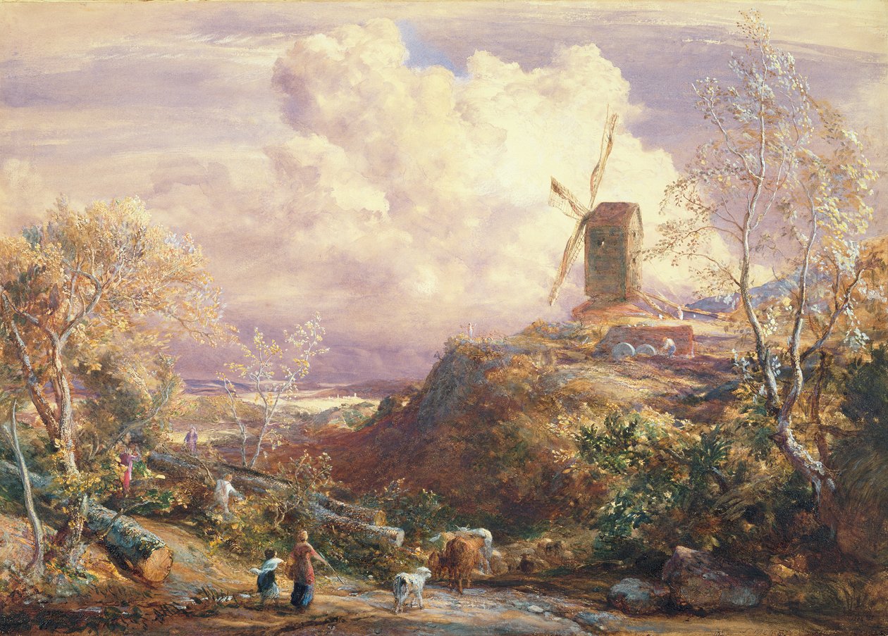 Windmühle auf einem Hügel mit Viehtreibern von John Constable