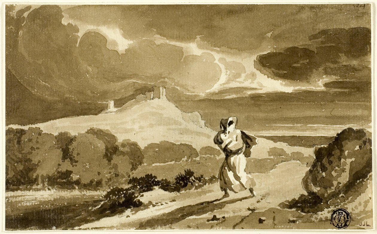Frau mit Baby flieht über Moore von John Constable