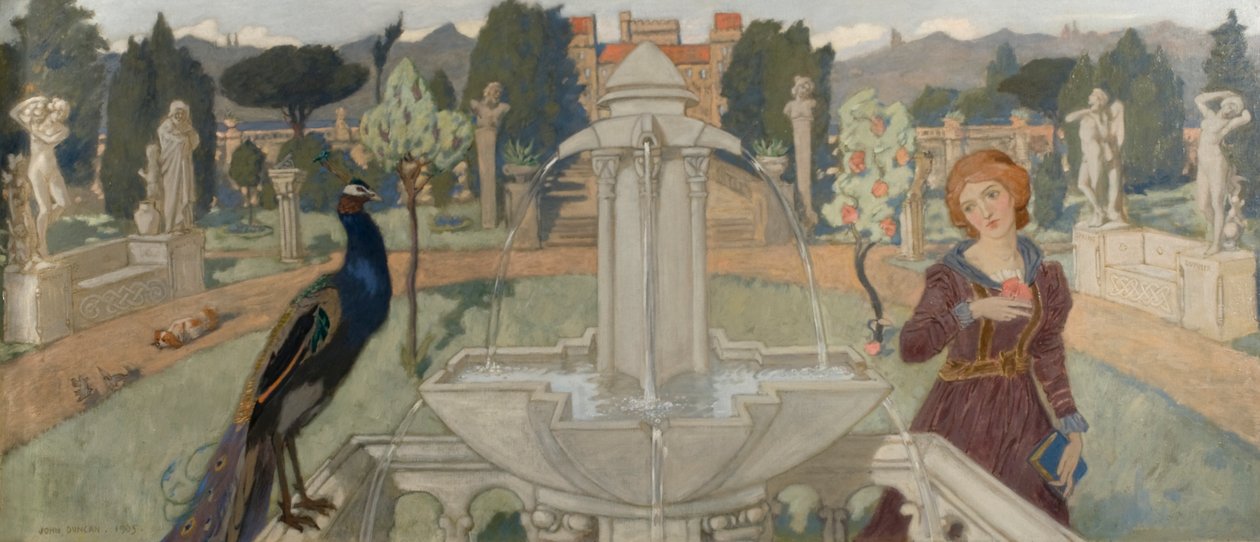 Pfauen und Brunnen von John Duncan
