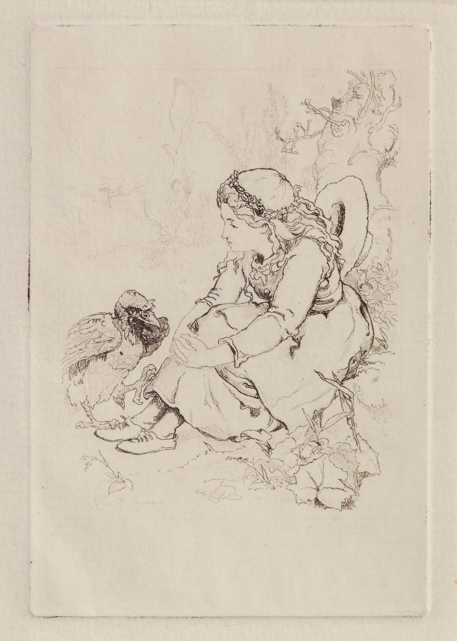 Sitzendes Mädchen und großer Vogel von John Duncan