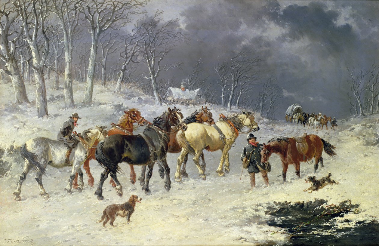 Pferde im Schnee von John Frederick Herring Junior