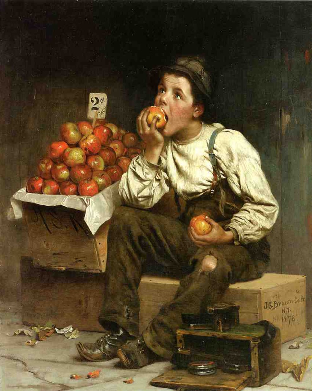 Ein Junge isst Äpfel, 1878 von John George Brown