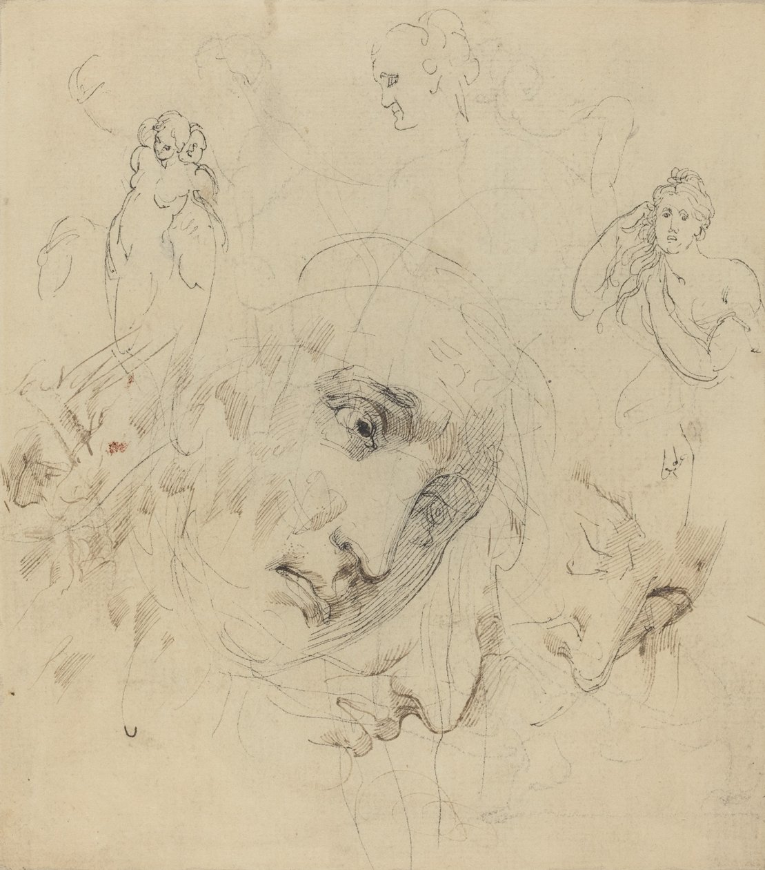 Studien mit zentralem weiblichen Gesicht von John Hamilton Mortimer