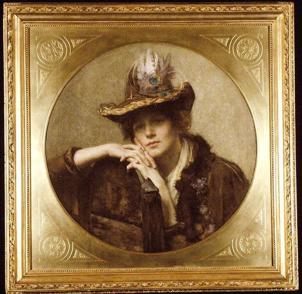Frau mit Pfauenfederhut von John Henry Henshall