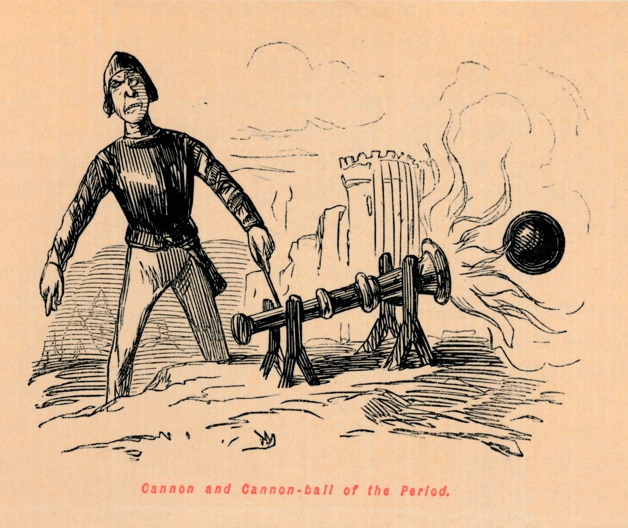 Kanone und Kanonenkugel der Zeit von John Leech