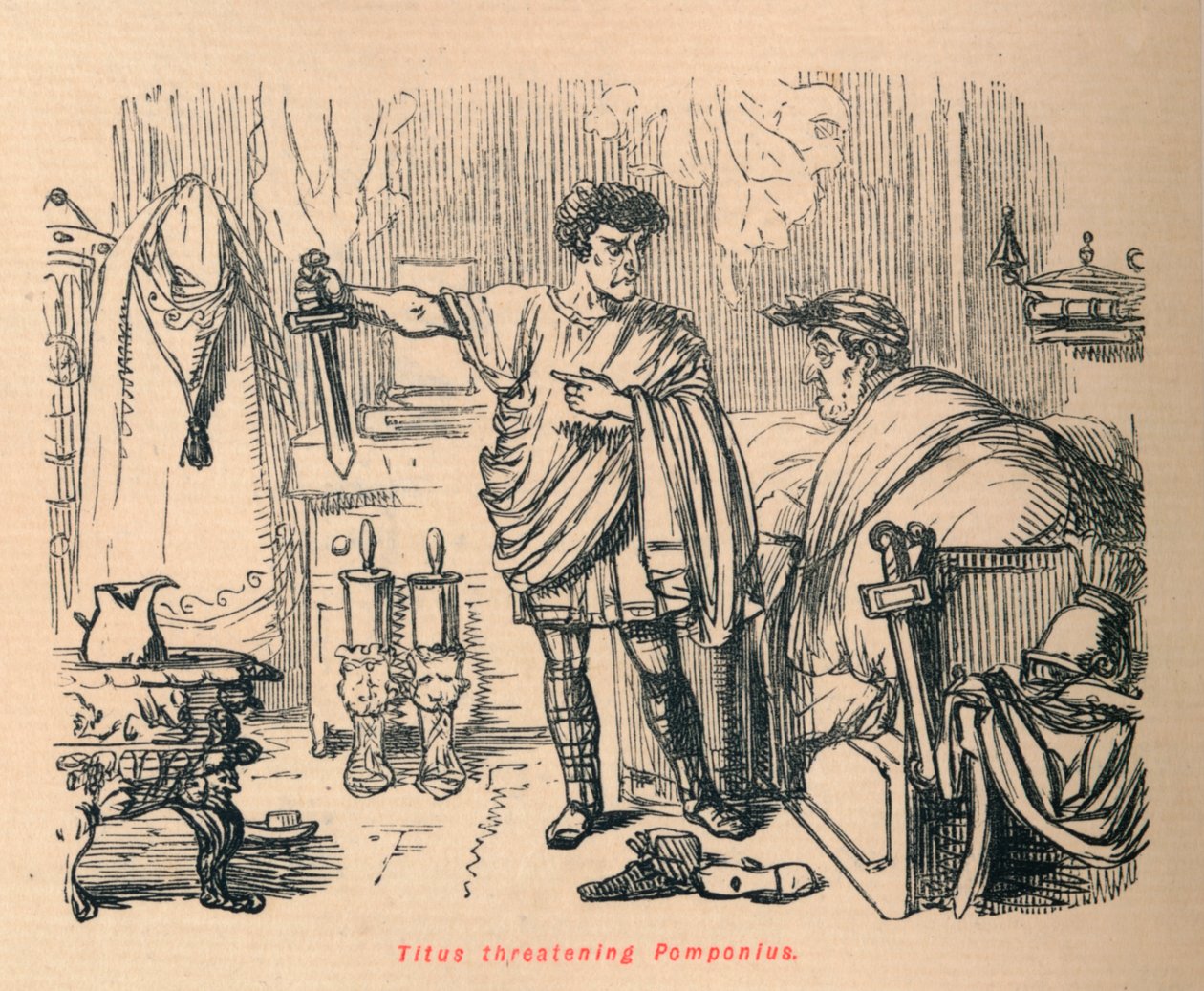 Titus bedroht Pomponius von John Leech