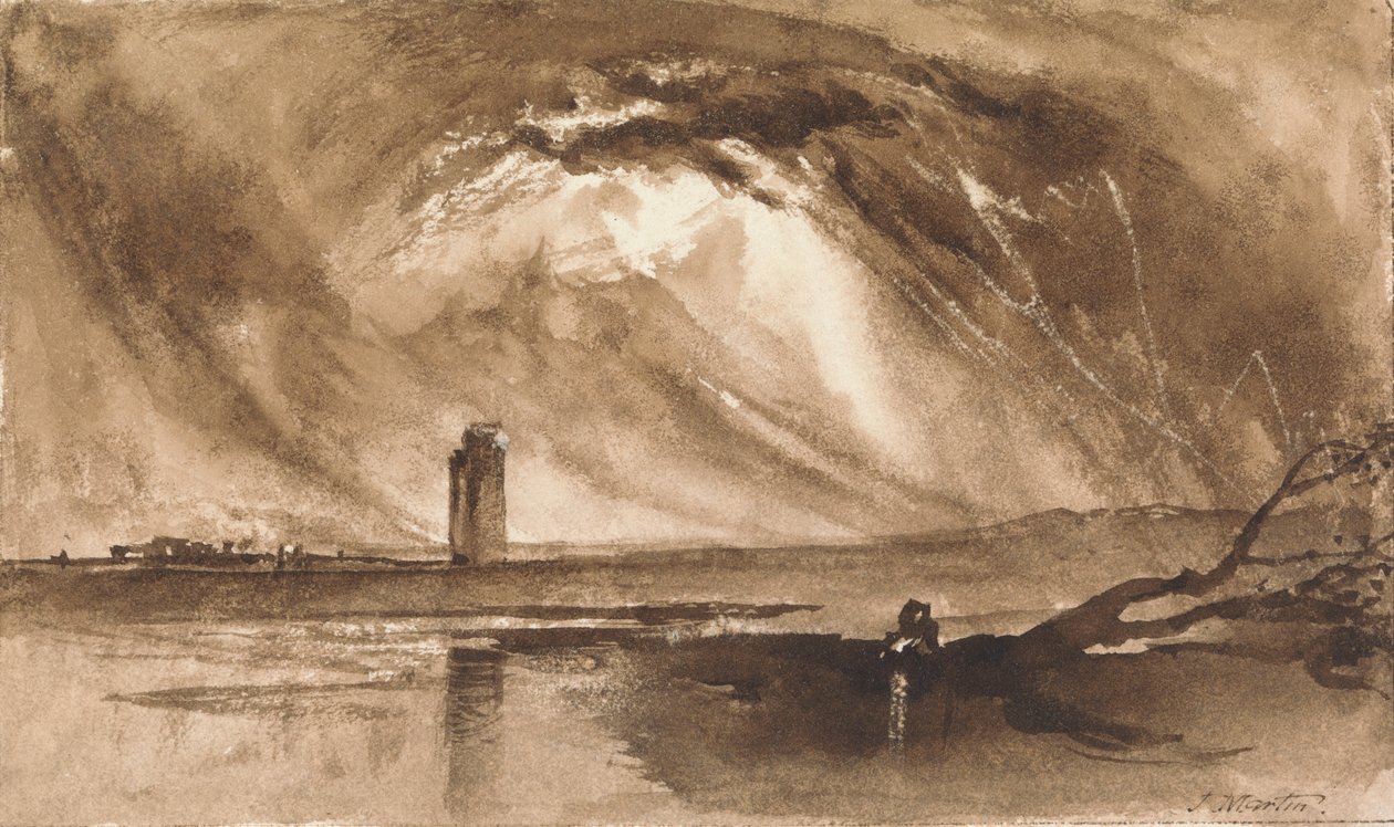 Landschaft mit Turm und herannahendem Sturm von John Martin