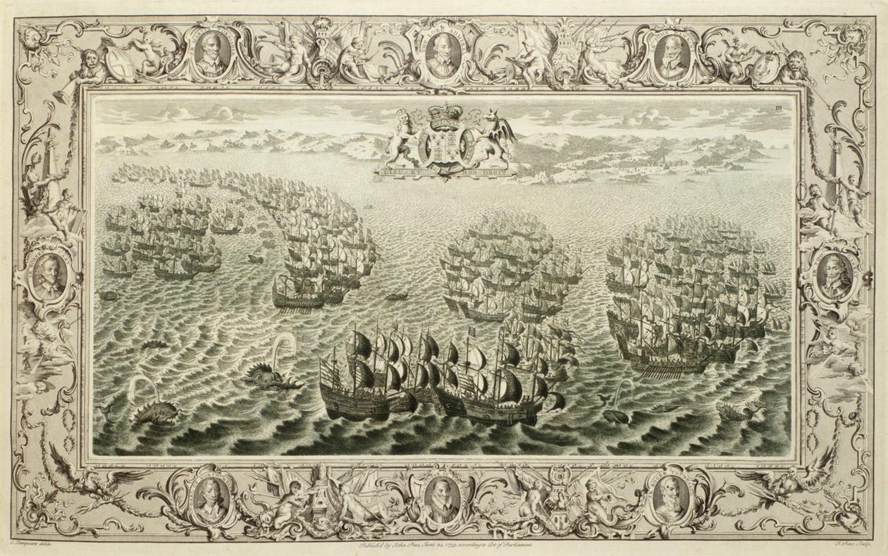 Armada (Gravur von einem Wandteppich), 1739 von John Pine