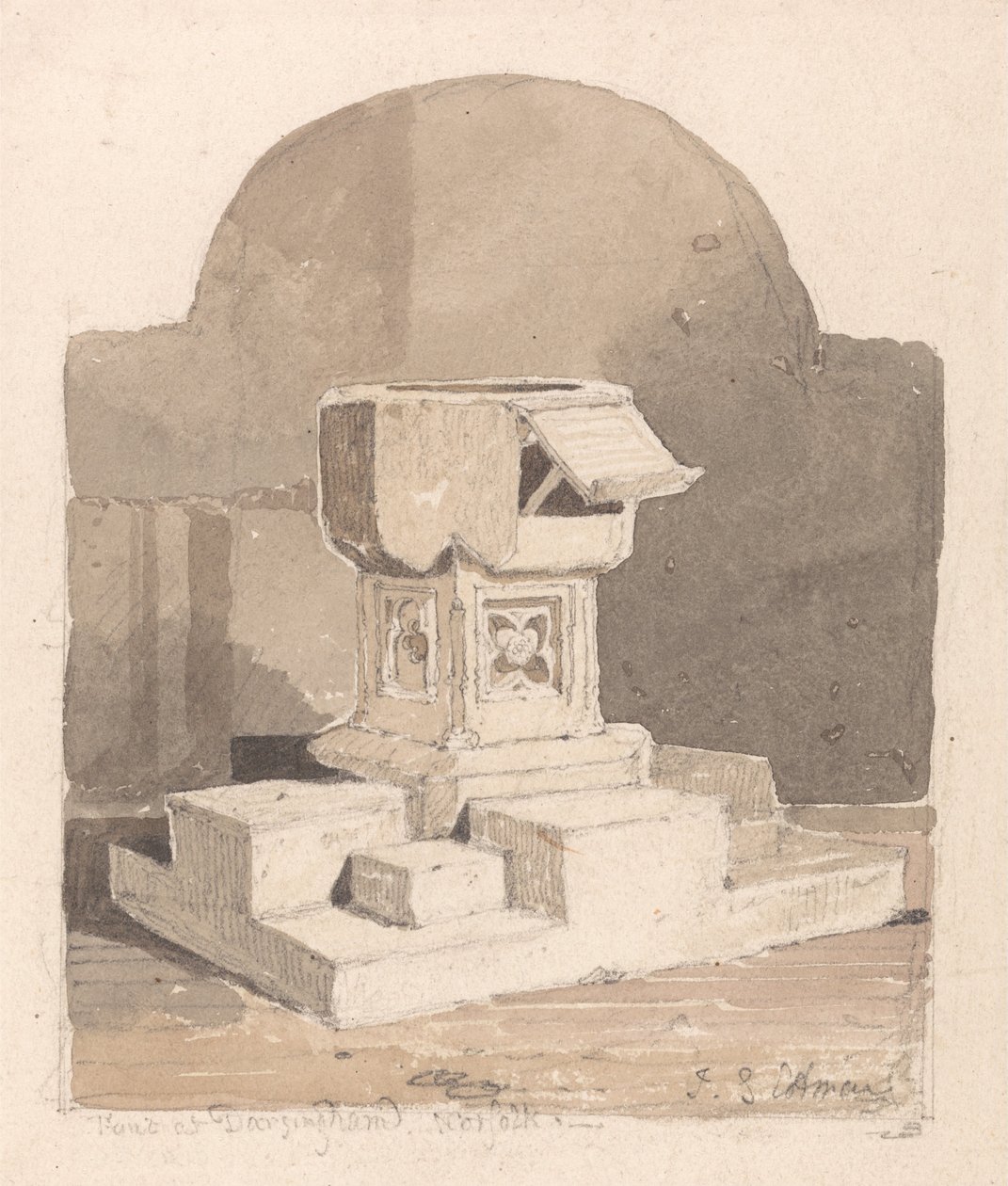 Taufbecken in der Kirche von Dersingham, Norfolk von John Sell Cotman