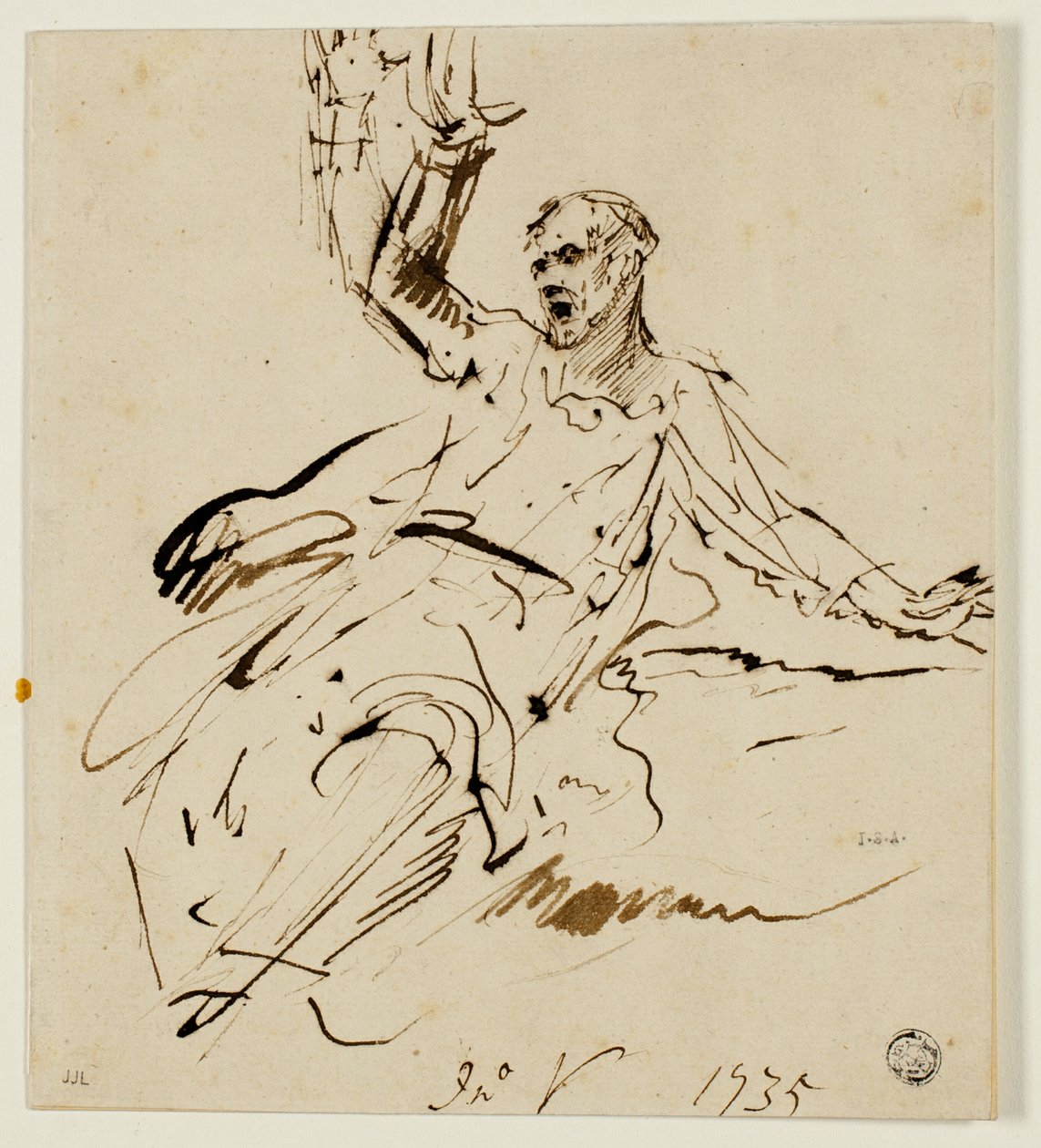 Sitzende männliche Figur mit erhobenem Arm von John Vanderbank