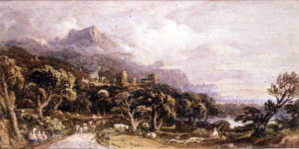 Landschaft mit Schloss und Berg von John Varley