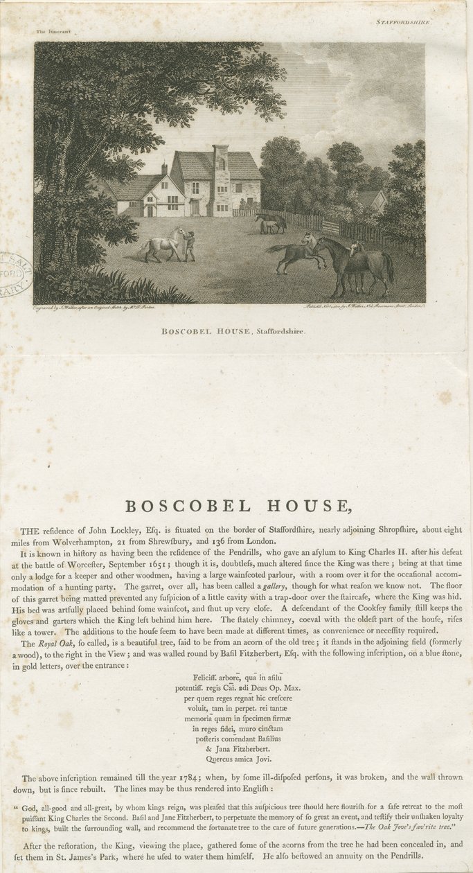 Boscobel House: Gravur, undatiert [1. Nov. 1800] von John Walker