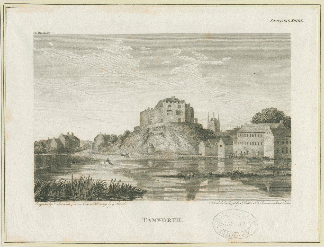 Tamworth Schloss: Gravur, undatiert [ca. 1798] von John Walker