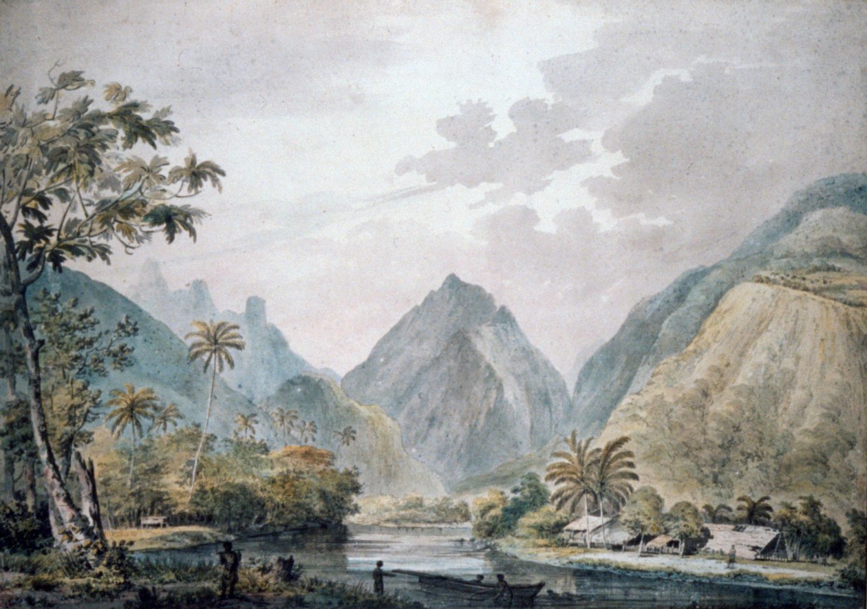 Blick auf das Vaitepiha-Tal, Tahiti, 1777 von John Webber