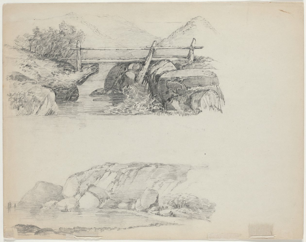 Brücke über felsigen Bach (oben verso) von John William Casilear