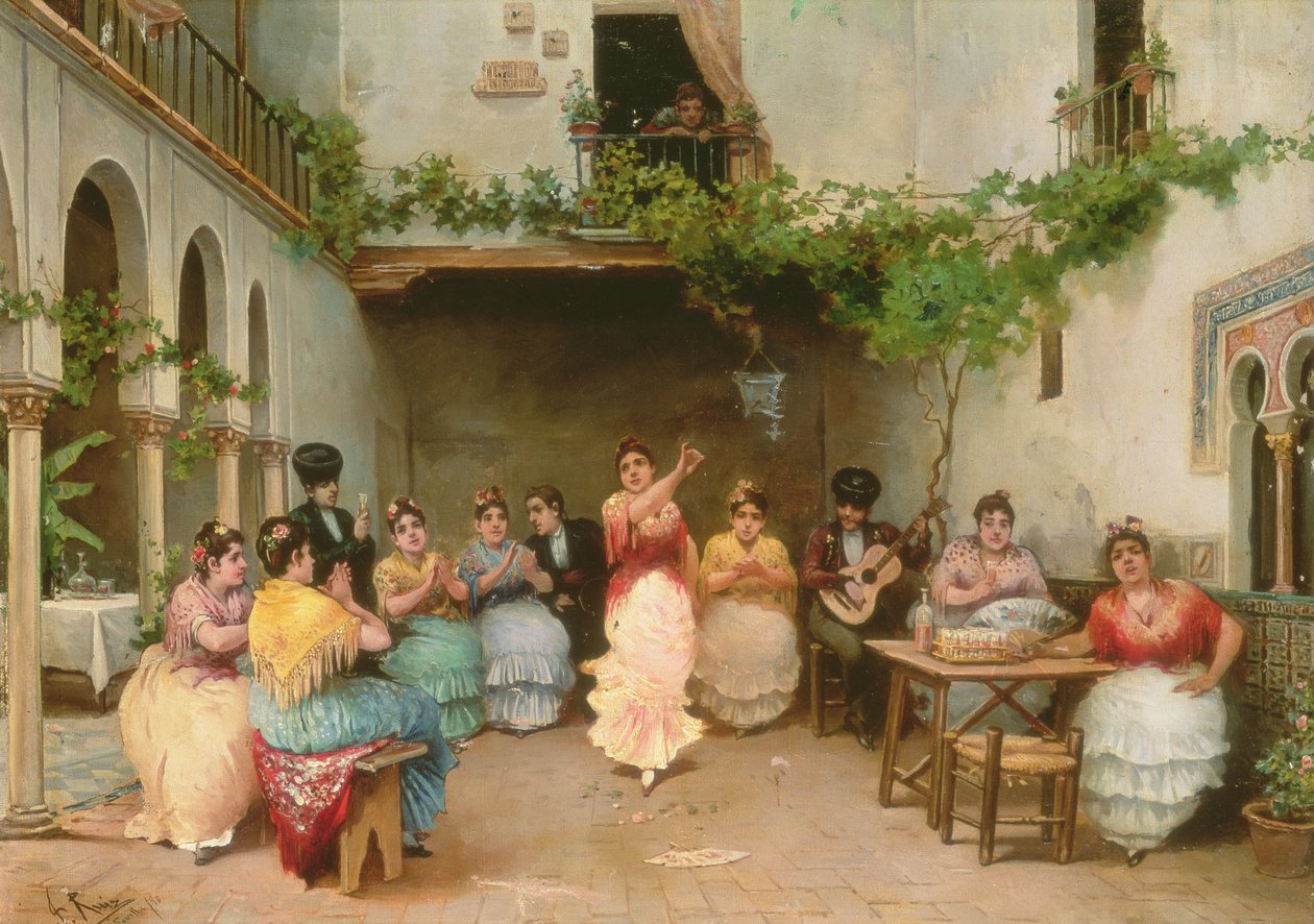 Versammlung um die spanische Tänzerin in Sevilla von Jose Ruiz Blasco