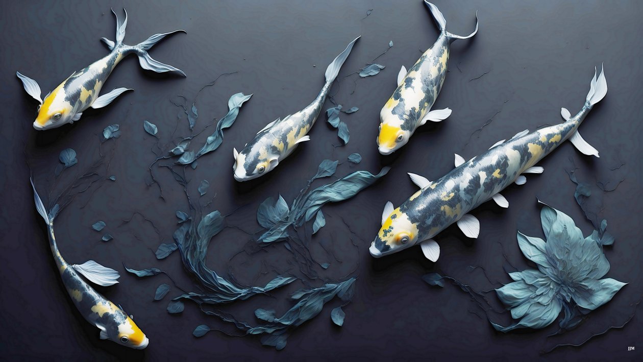 Tintenmalerei: Koi-Karpfen gelb 01 von Josef Johann Michel