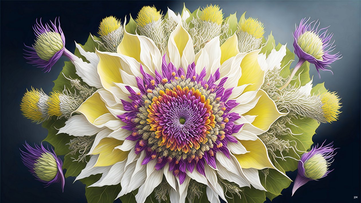 Mandala: Distel mit Blütenelementen_02 von Josef Johann Michel