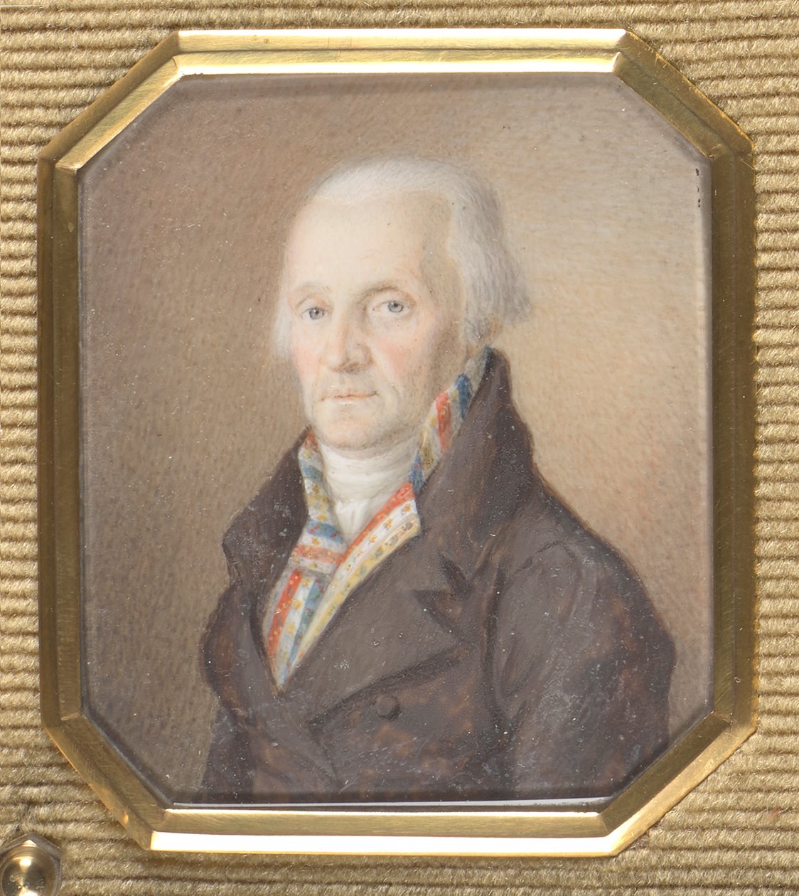 Älterer Herr mit blau-weiß-roter Weste von Josef Lanzedelli d. Ä.