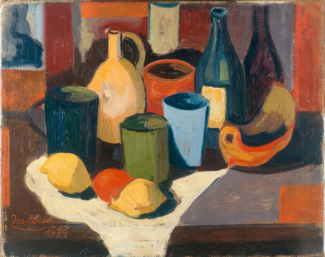 Stillleben mit Krügen und Obst von Josef Scharl