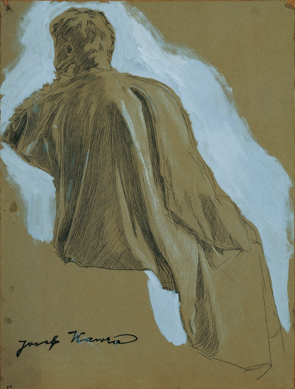 Sitzender Mann (Draperiestudie) von Josef Wawra