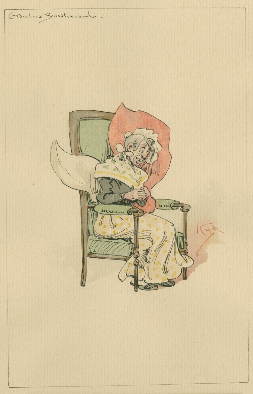 Oma Smallweed, ca. 1920er (Feder und Tinte mit Aquarell auf Papier) von Joseph Clayton Clarke