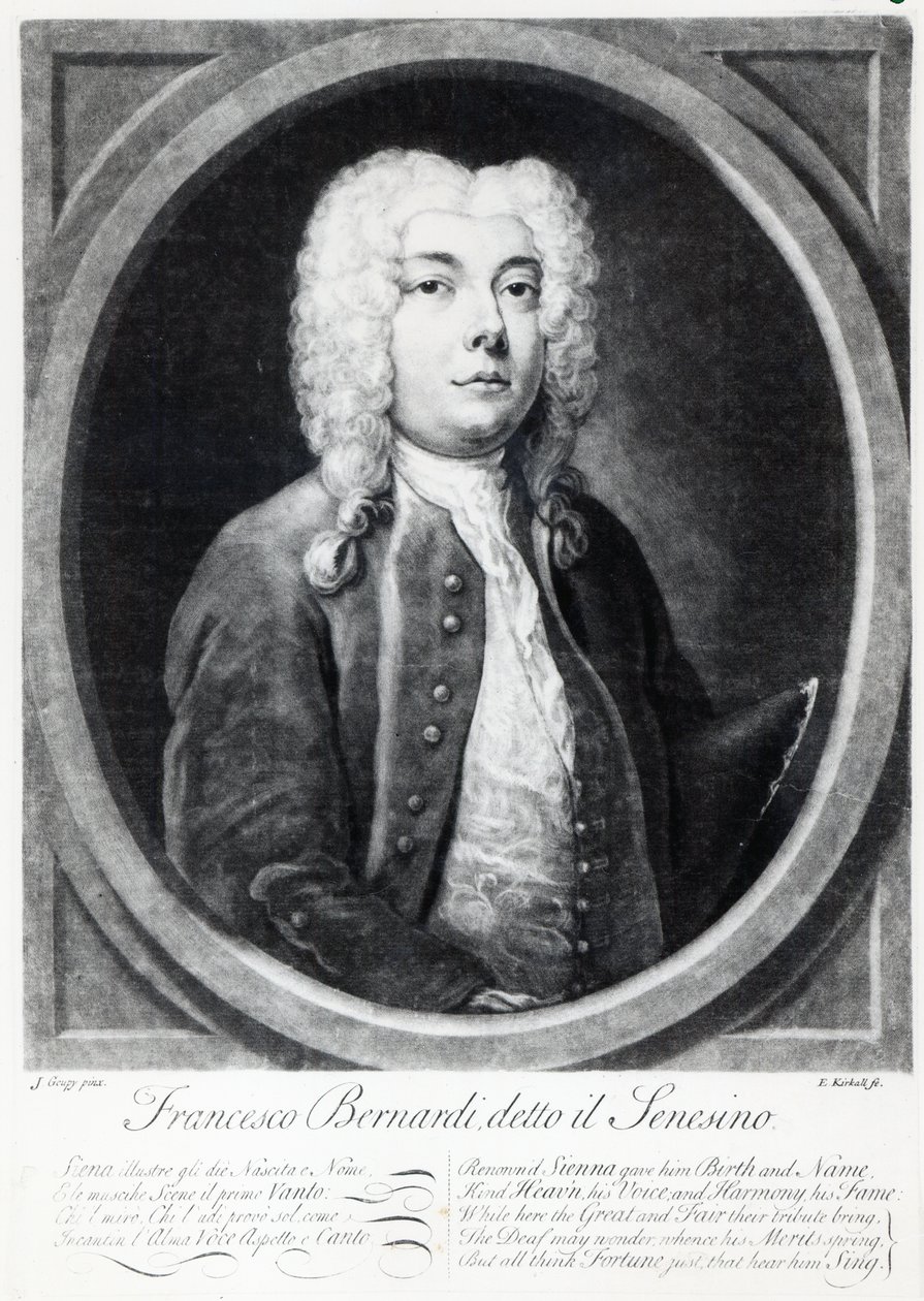 Francesco Bernardi Senesino, graviert von Elisha Kirkall von Joseph Goupy