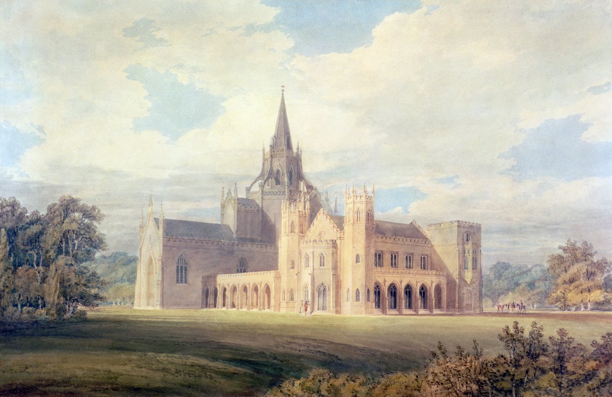 Perspektivische Ansicht der Fonthill Abbey von Südwesten, ca. 1799 von Joseph Mallord William Turner