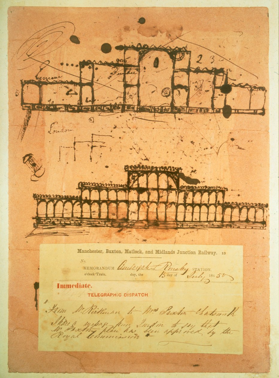 Skizze für den Kristallpalast, gebaut für die Große Ausstellung von 1851, 1850 von Joseph Paxton