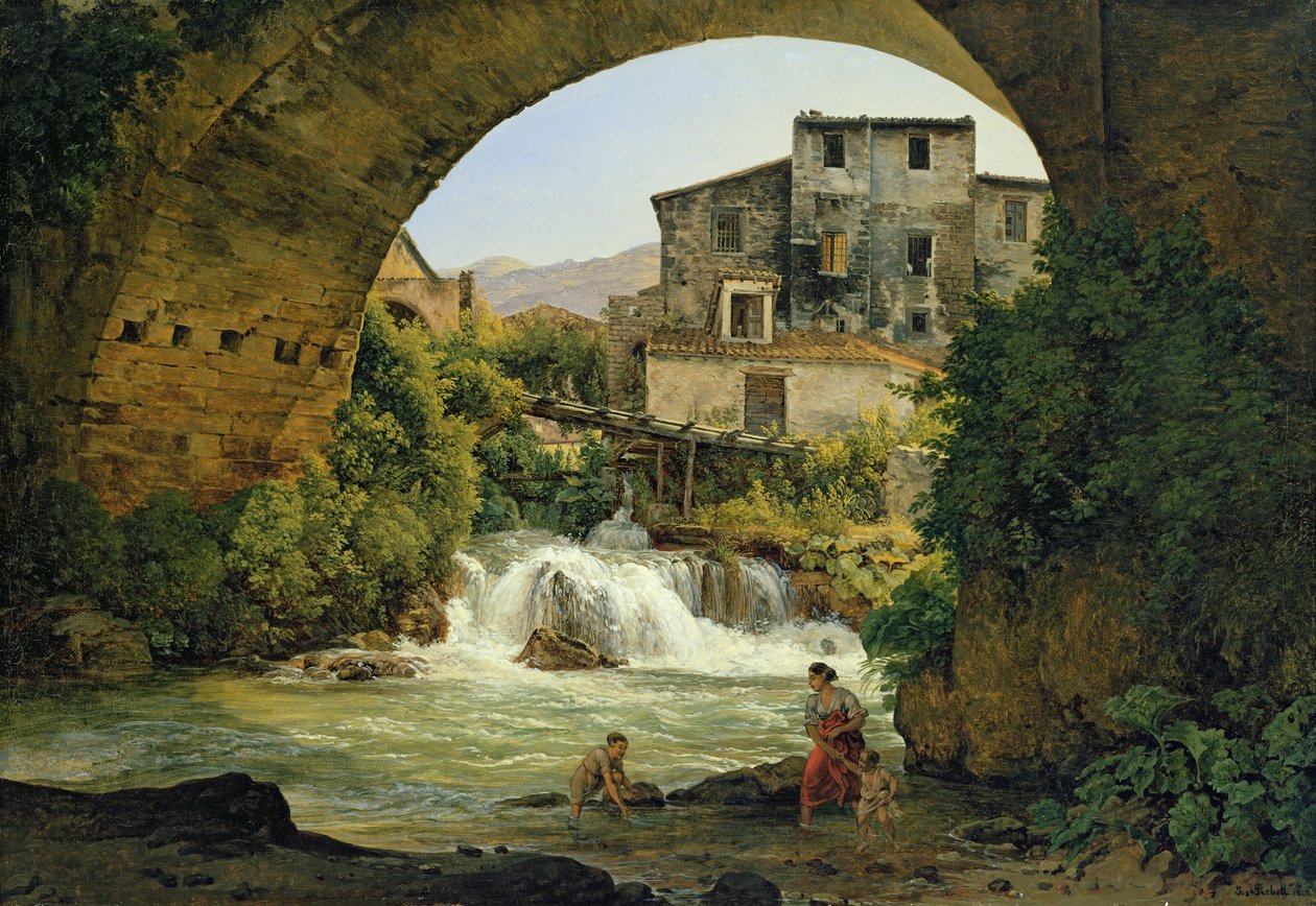 Unter dem Bogen einer Brücke in Italien, 1822 von Joseph Rebell