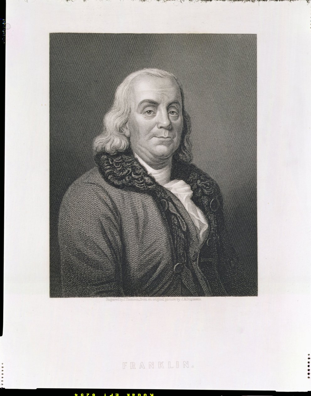 Porträt von Benjamin Franklin, graviert von J. Thomson, veröffentlicht von William Mackenzie von Joseph Siffred Duplessis