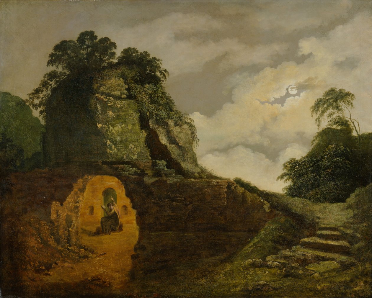 Virgils Grab bei Mondlicht, mit Silius Italicus von Joseph Wright of Derby