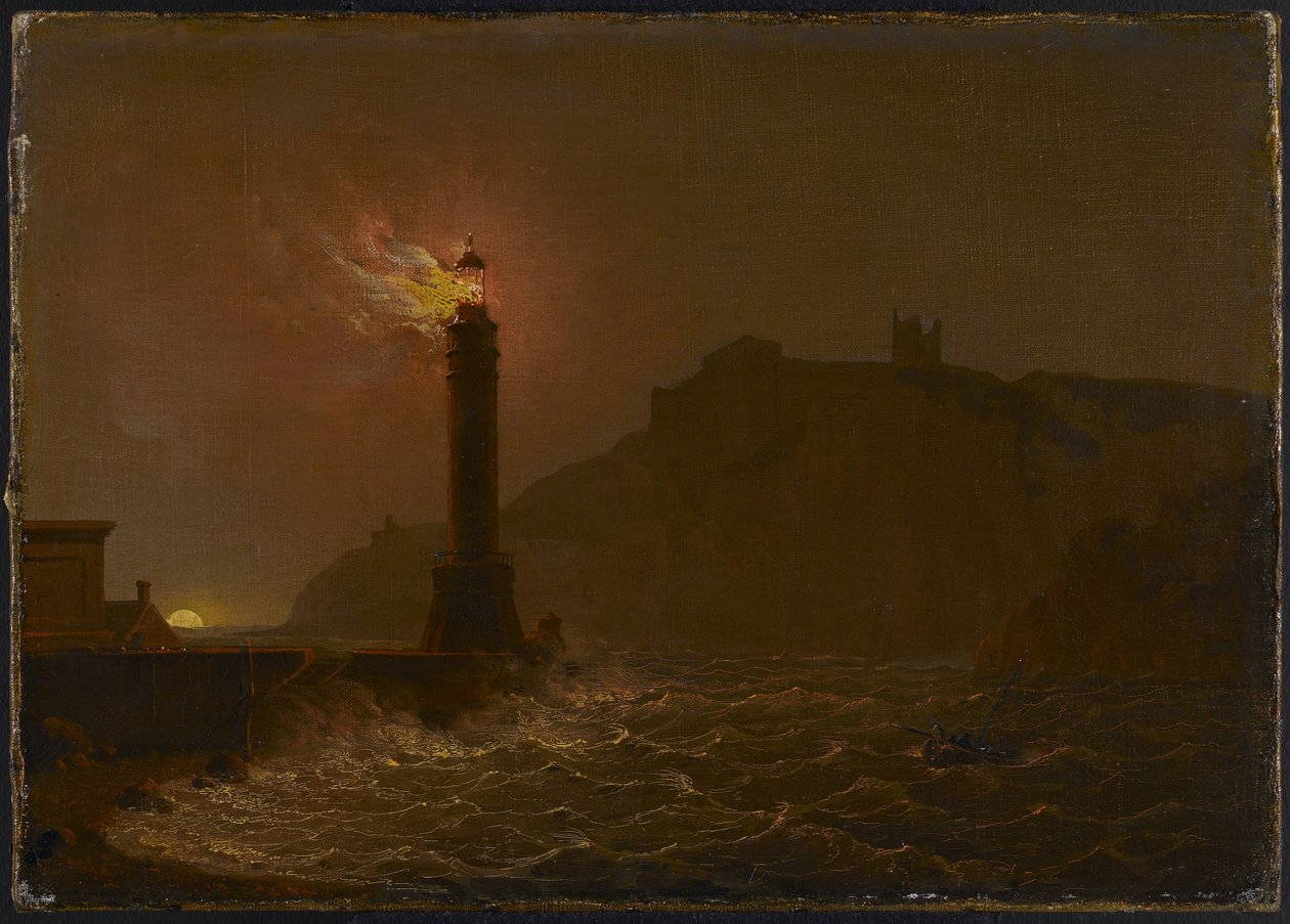 Ein Leuchtturm in der Nacht in Flammen von Joseph Wright of Derby