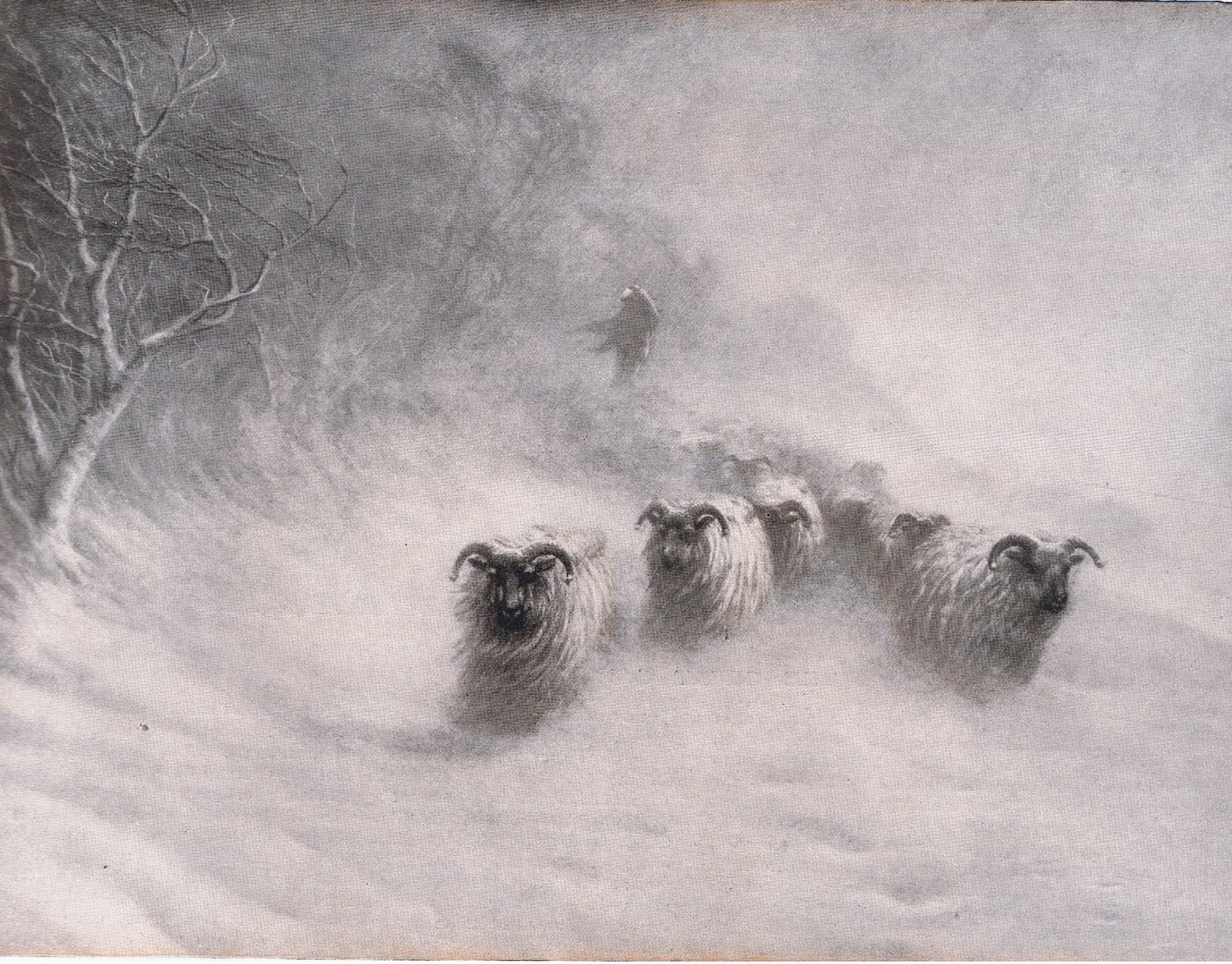 Der Winter kommt mit einem stürmischen Windstoß, Bibbys Annual, 1916-1917 von Joseph Farquharson