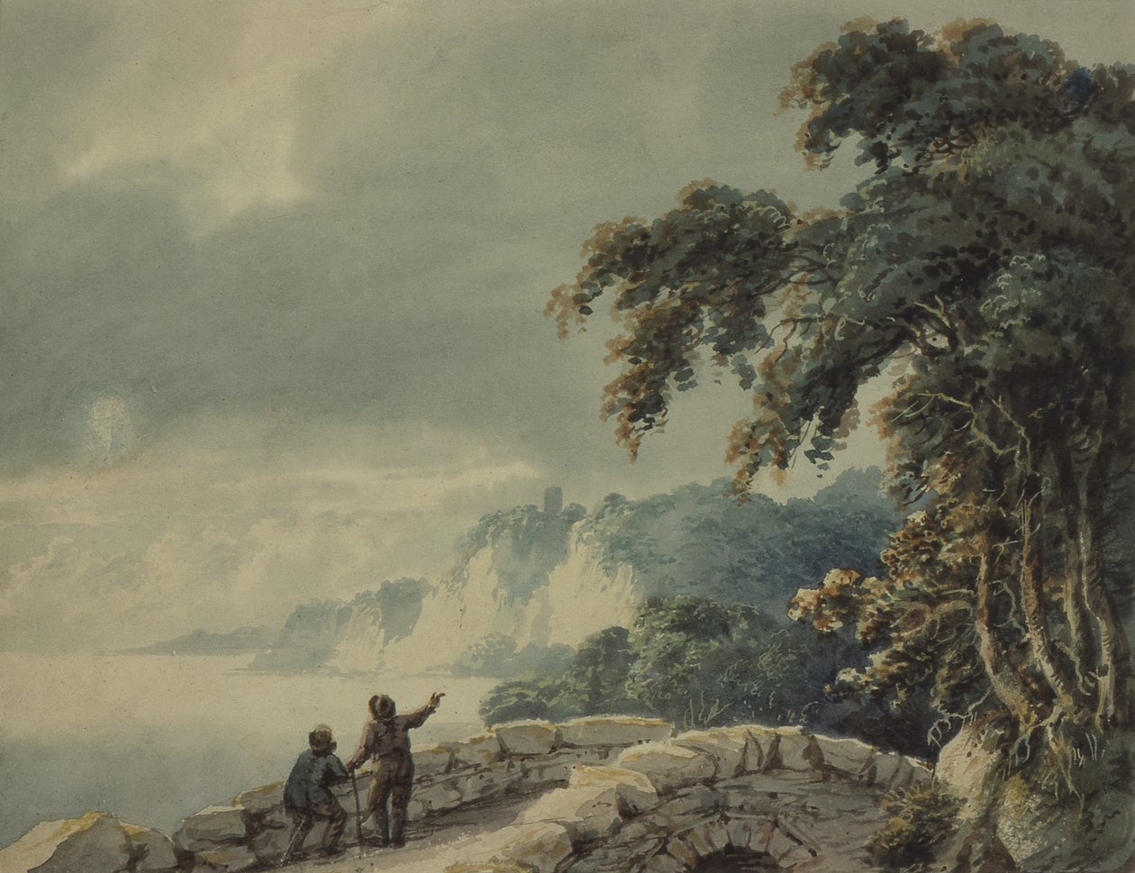 Landschaft mit Bäumen, Brücke und Figuren von Joseph Barber