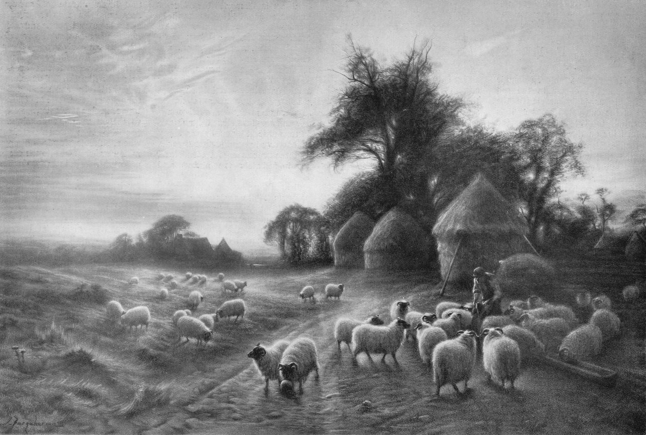 Schafe füttern, ca. 1890 von Joseph Farquharson