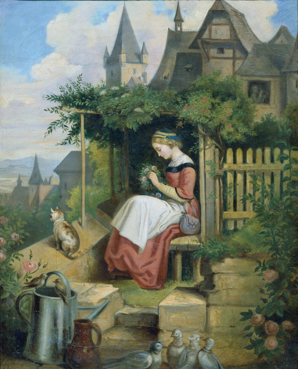 Mädchen im Hausgarten von Joseph Hasslwander