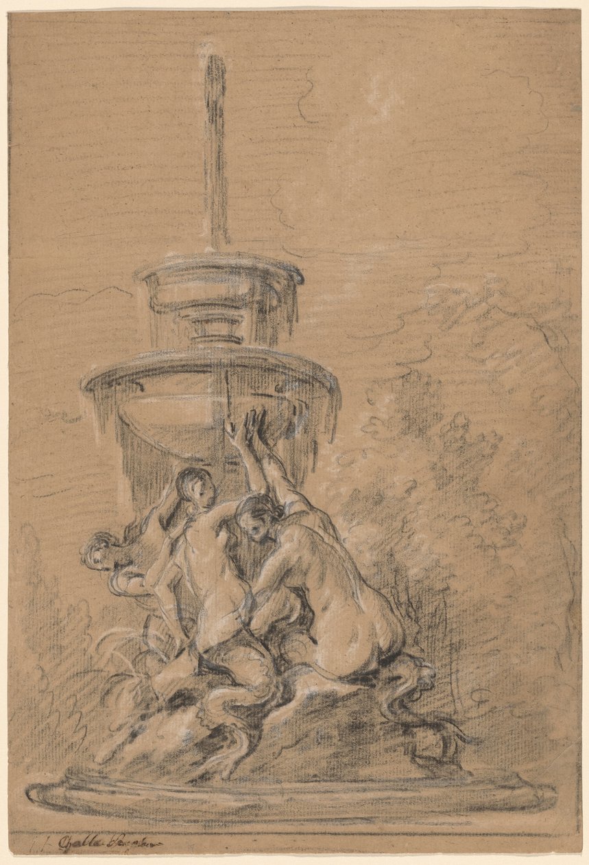 Ein Brunnen mit drei Nereiden von Joseph Ignace François Parrocel